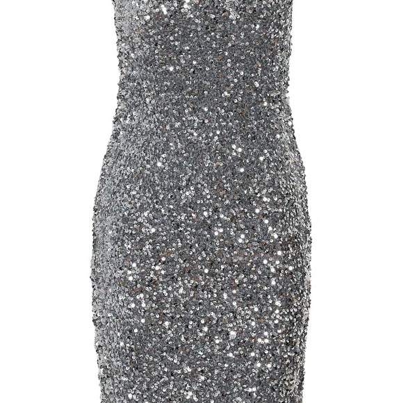 Noisy May Mini Slim Fit Strapless Sleeveless Evening Dress Silver Sequin Size M - Picture 3 of 8